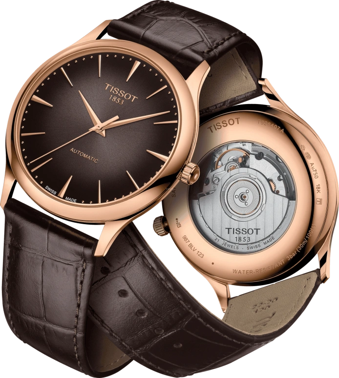 Tissot,T-Gold 39.80mm,39.80mm,Rose Gold,Brown,Automatic,42hours,In-house Caliber,T926,T926.407.76.291.00