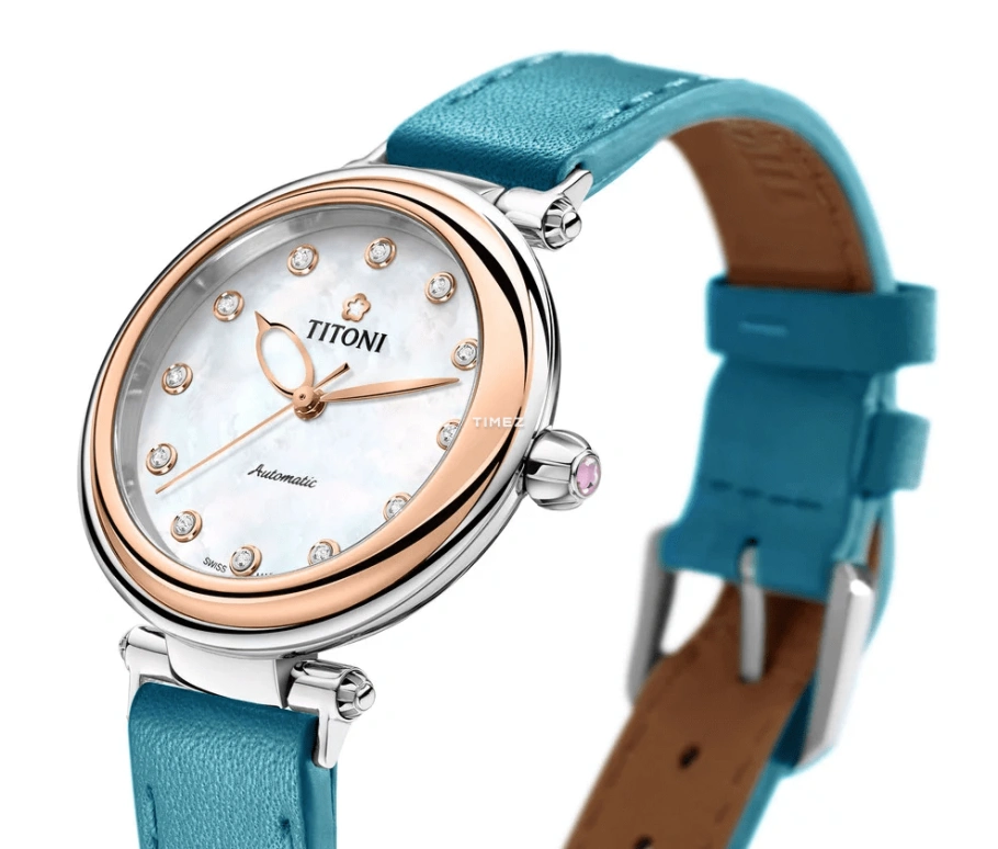Titoni,MISS LOVELY 33.50mm,33.50mm,Stainless Steel,White,Automatic,Sapphire,Crystal Glass,Round,23978 SRG,23978 SRG-STT-622