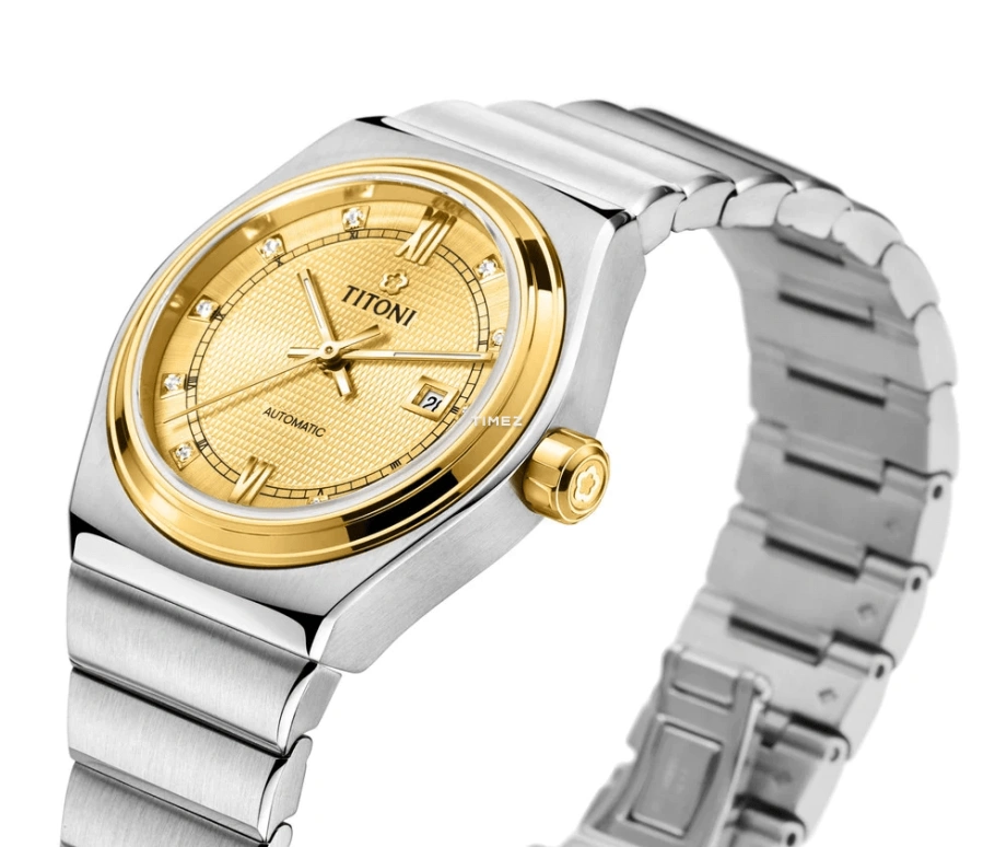 Titoni,IMPETUS 28.50mm,28.50mm,Stainless Steel,Champagne,Automatic,Day,Sapphire,Crystal Glass,23751 SY,23751 SY-631