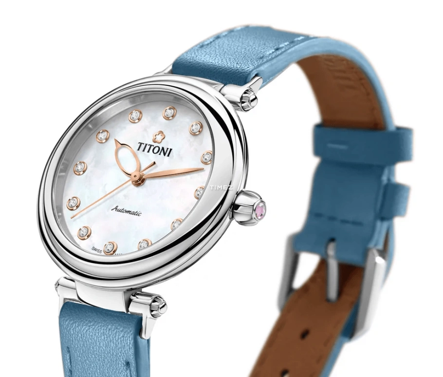 Titoni,MISS LOVELY 33.50mm,33.50mm,Stainless Steel,White,Automatic,Sapphire,Crystal Glass,Round,23978 S,23978 S-STS-622
