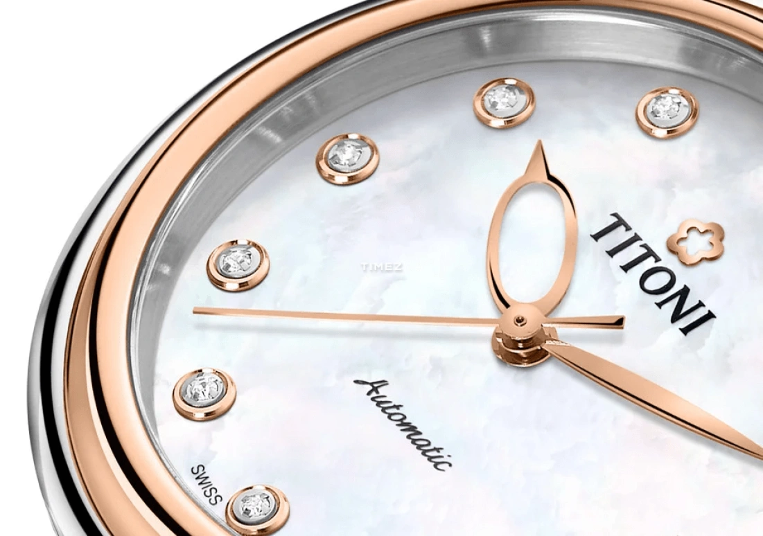 Titoni,MISS LOVELY 33.50mm,33.50mm,Stainless Steel,White,Automatic,Sapphire,Crystal Glass,Round,23978 SRG,23978 SRG-STT-622