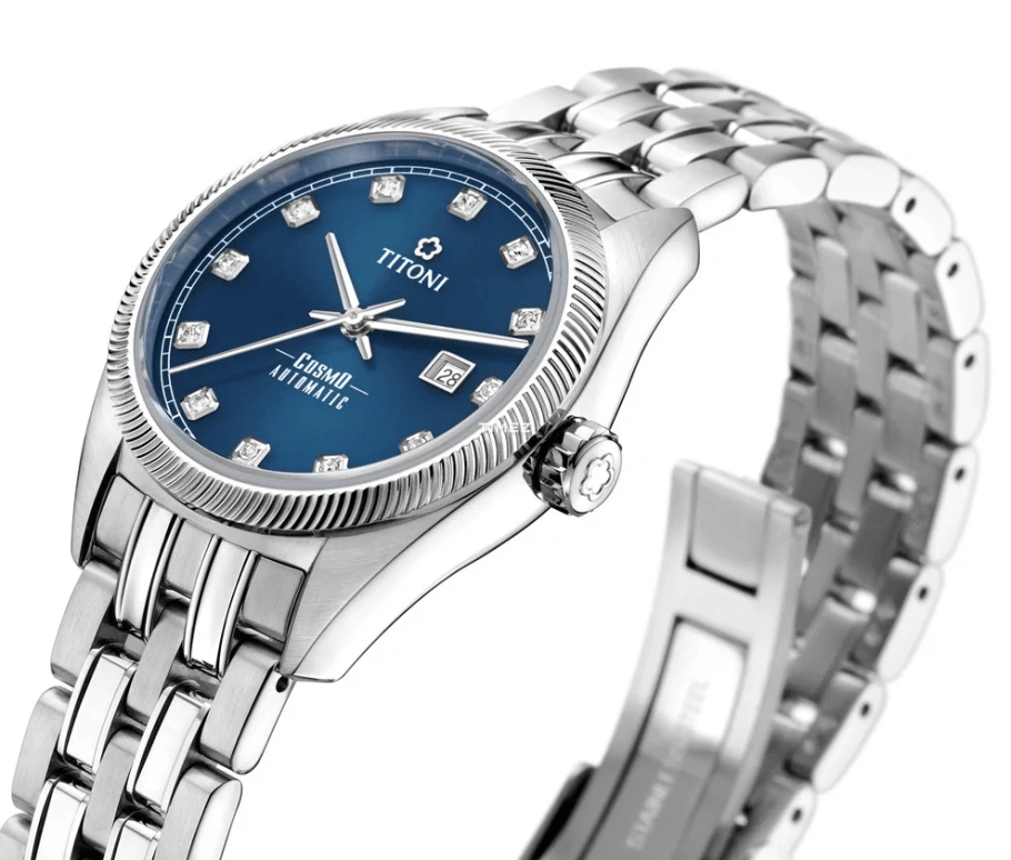 Titoni,COSMO 30mm,30mm,Stainless Steel,Blue,Automatic,Day,Sapphire,Crystal Glass,818 S,818 S-656