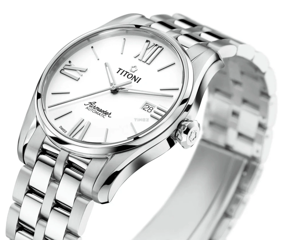 Titoni,AIRMASTER 40mm,40mm,Stainless Steel,White,Silver,Automatic,Day,Sapphire,Crystal Glass,83908 S,83908 S-619