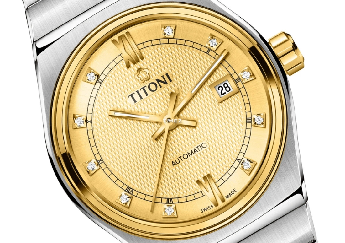 Titoni,IMPETUS 28.50mm,28.50mm,Stainless Steel,Champagne,Automatic,Day,Sapphire,Crystal Glass,23751 SY,23751 SY-631