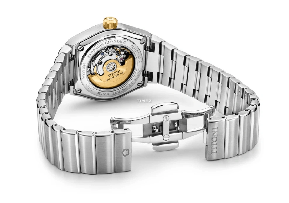 Titoni,IMPETUS 28.50mm,28.50mm,Stainless Steel,Champagne,Automatic,Day,Sapphire,Crystal Glass,23751 SY,23751 SY-631