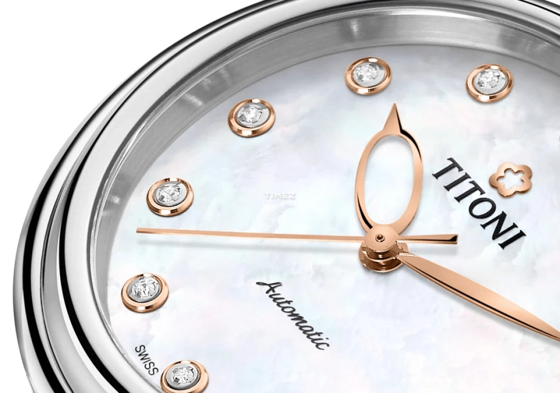 Titoni,MISS LOVELY 33.50mm,33.50mm,Stainless Steel,White,Automatic,Sapphire,Crystal Glass,Round,23978 S,23978 S-STS-622