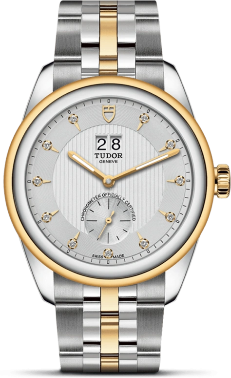 Tudor,Glamour 42mm,42mm,Yellow Gold,Stainless Steel,Silver,Automatic,Big Date,70hours,57103,57103-0005