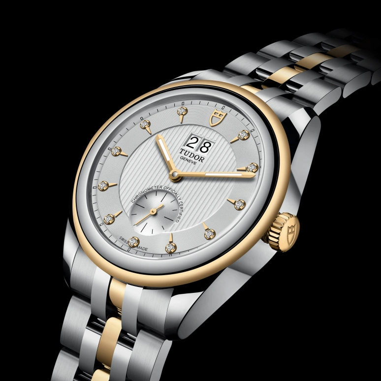 Tudor,Glamour 42mm,42mm,Yellow Gold,Stainless Steel,Silver,Automatic,Big Date,70hours,57103,57103-0005
