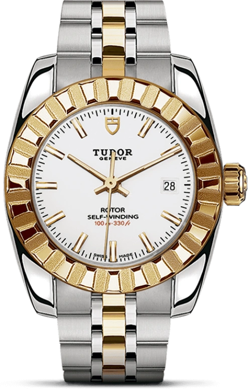 Tudor,Classic 28mm,28mm,Yellow Gold,Stainless Steel,White,Automatic,Day,38hours,22013,22013-0004