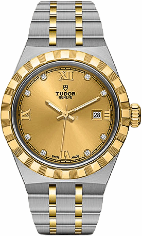 Tudor,Royal 28mm,28mm,Yellow Gold,Stainless Steel,Champagne,Automatic,Date,38hours,28303,28303-0006