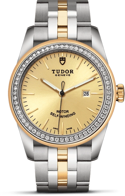 Tudor,Glamour 31mm,31mm,Yellow Gold,Stainless Steel,Champagne,Automatic,Date,38hours,53023,53023-0020