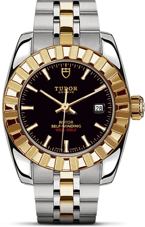 Tudor,Classic 28mm,28mm,Yellow Gold,Stainless Steel,Black,Automatic,Day,38hours,22013,22013-0003