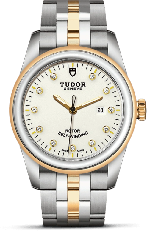 Tudor,Glamour 31mm,31mm,Yellow Gold,Stainless Steel,White,Automatic,Date,38hours,53003,53003-0066