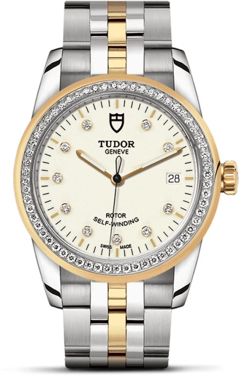 Tudor,Glamour 36mm,36mm,Yellow Gold,Stainless Steel,White,Automatic,Date,38hours,55023,55023-0082