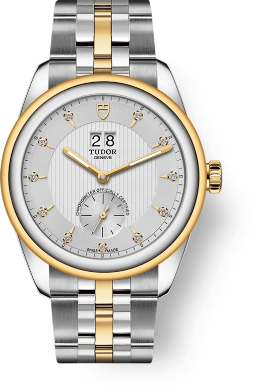 Tudor,Glamour 42mm,42mm,Yellow Gold,Stainless Steel,Silver,Automatic,Big Date,70hours,57103,57103-0005