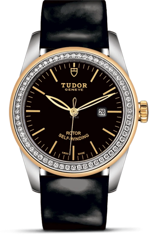 Tudor,Glamour 31mm,31mm,Yellow Gold,Stainless Steel,Black,Automatic,Date,38hours,53023,53023-0040