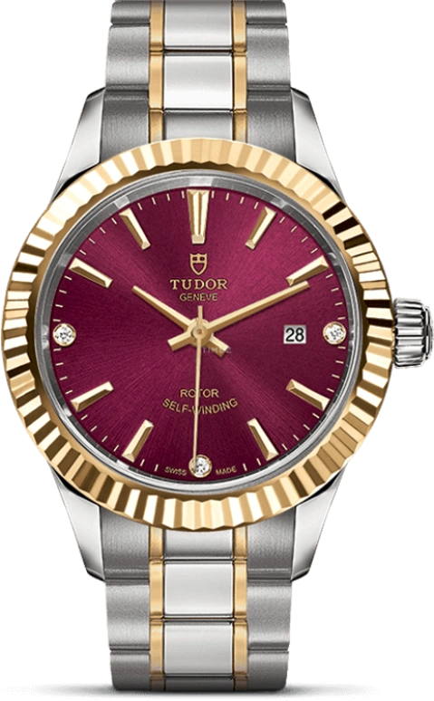 Tudor,Style 28mm,28mm,Yellow Gold,Stainless Steel,Purple,Automatic,Date,38hours,12113,12113-0015