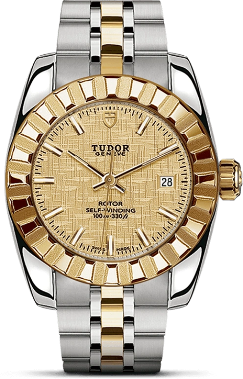 Tudor,Classic 28mm,28mm,Yellow Gold,Stainless Steel,Champagne,Automatic,Day,38hours,22013,22013-0008