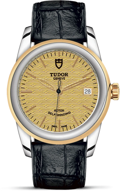 Tudor,Glamour 36mm,36mm,Yellow Gold,Stainless Steel,Champagne,Automatic,Date,38hours,55003,55003-0060