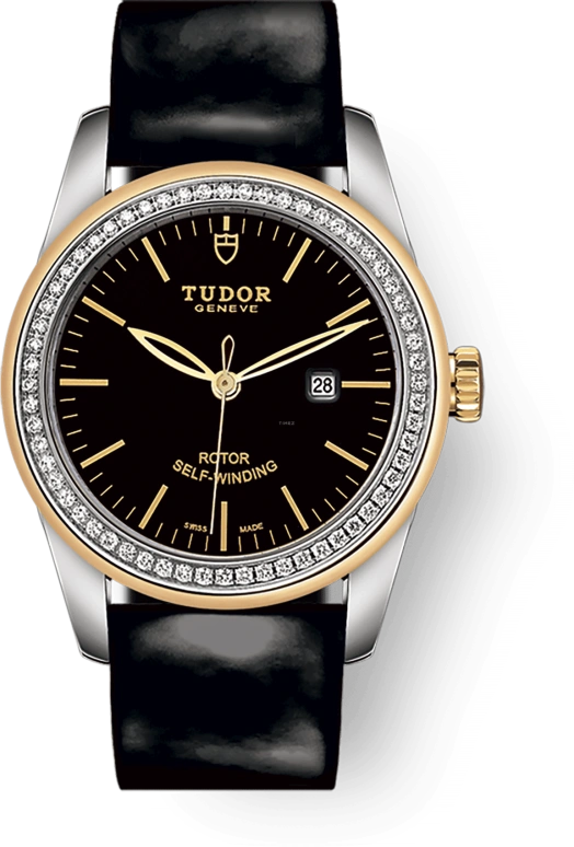 Tudor,Glamour 31mm,31mm,Yellow Gold,Stainless Steel,Black,Automatic,Date,38hours,53023,53023-0040