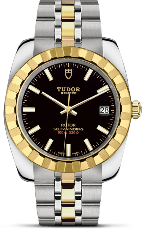 Tudor,Classic 38mm,38mm,Yellow Gold,Stainless Steel,Black,Automatic,Chronograph,Date,21013,21013-0003