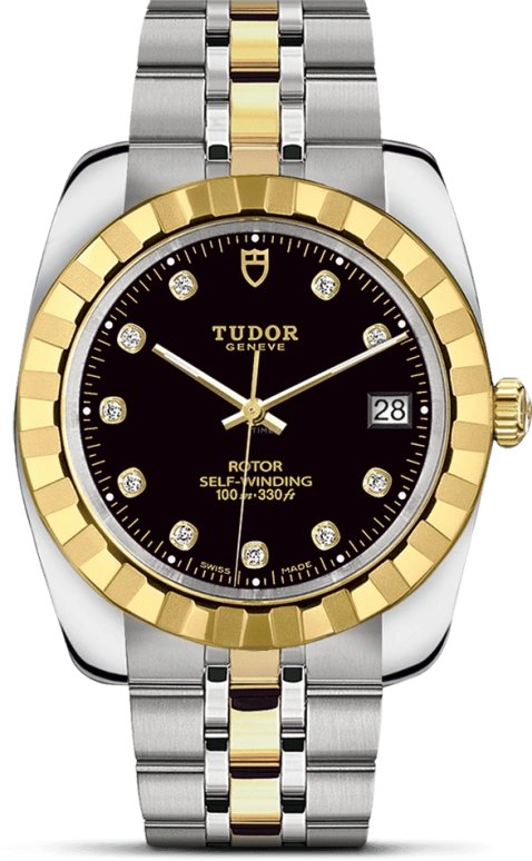 Tudor,Classic 38mm,38mm,Yellow Gold,Stainless Steel,Black,Automatic,Chronograph,Date,21013,21013-0005