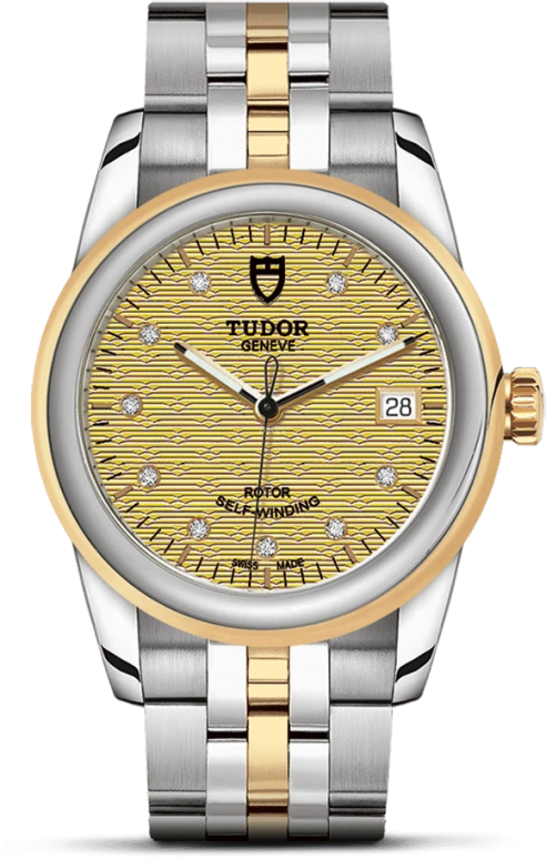 Tudor,Glamour 36mm,36mm,Yellow Gold,Stainless Steel,Champagne,Automatic,Date,38hours,55003,55003-0004
