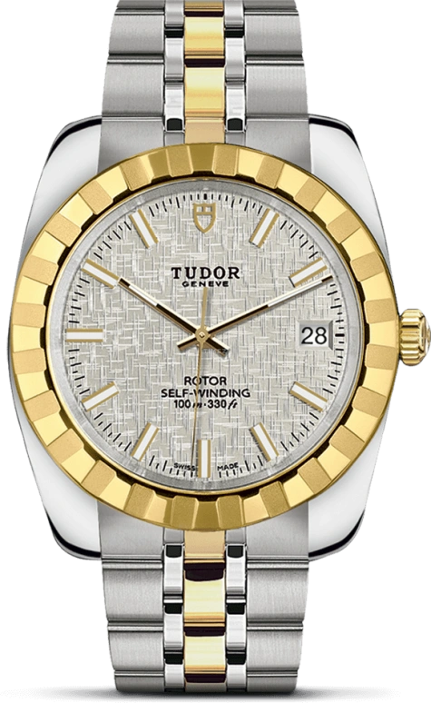 Tudor,Classic 38mm,38mm,Yellow Gold,Stainless Steel,Silver,Automatic,Day,42hours,21013,21013-0011
