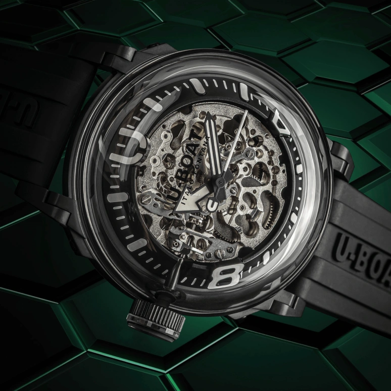 U-Boat,U-65 44毫米,44毫米,精钢,黑色,自动上弦,42小时,矿物水晶,3349