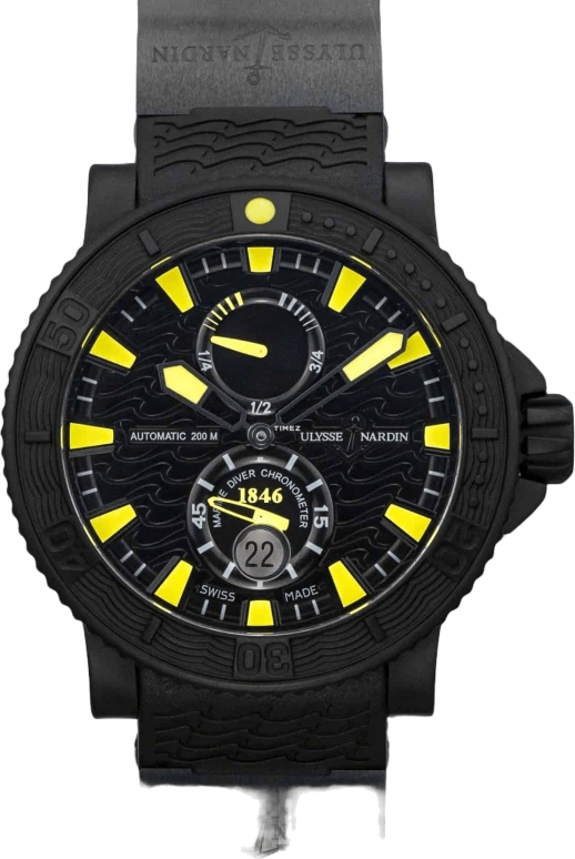 Ulysse Nardin,Diver 45.80mm,45.80mm,Stainless Steel,Black,Yellow,Automatic,Chronograph,Day,263,263-92-3C/924