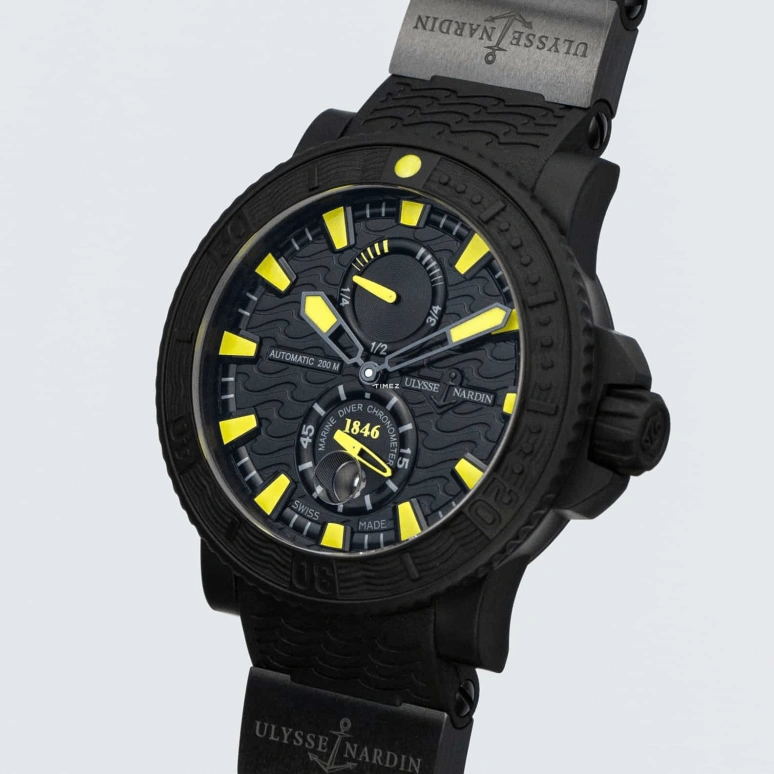 Ulysse Nardin,Diver 45.80mm,45.80mm,Stainless Steel,Black,Yellow,Automatic,Chronograph,Day,263,263-92-3C/924