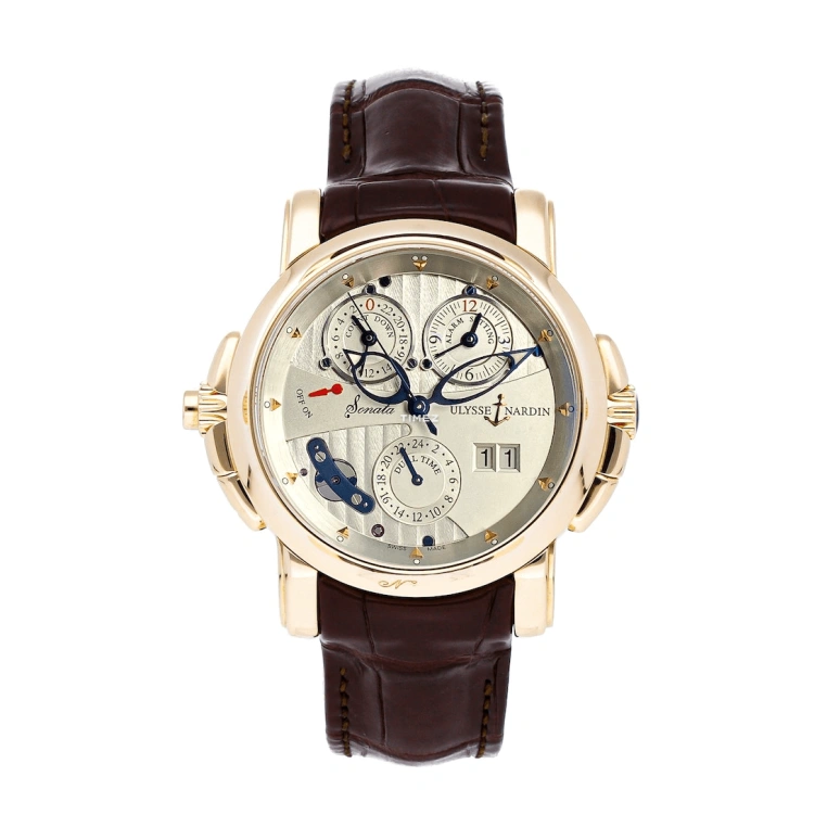 Ulysse Nardin,Other 42mm,42mm,Yellow Gold,Silver,Grey,Automatic,Chronograph,Day,Dule Time,Big Date,42hours,In-house Caliber,676,676-88