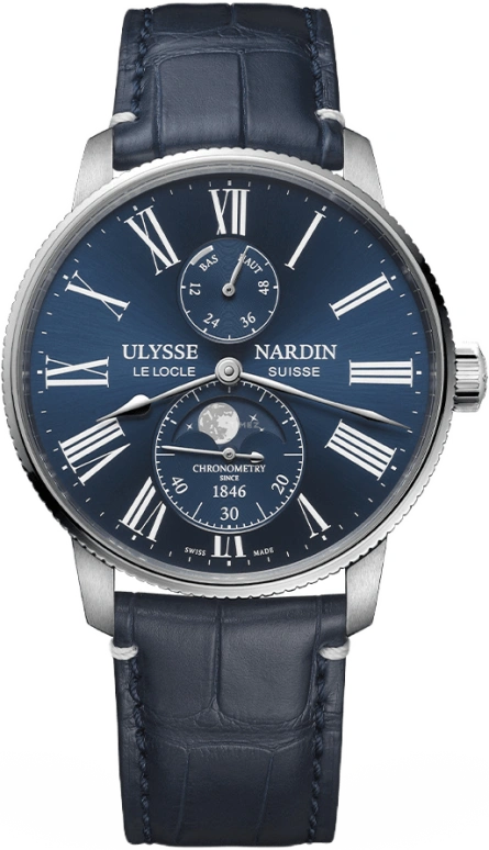 Ulysse Nardin,Marine 42mm,42mm,Stainless Steel,Blue,Automatic,Moonphase,Power Reserve Indicator,1193,1193-310LE-3A-175/1A