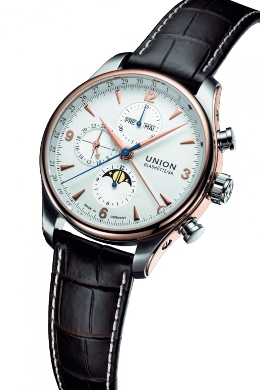 UNION,BELISAR 44mm,44mm,Stainless Steel,White,Automatic,Chronograph,Moonphase,Month,Day,Sapphire,Crystal Glass,D904,D904.425.46.017.11