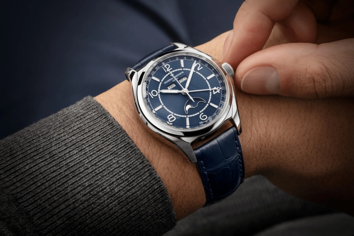 Vacheron Constantin,FiftySix 40mm,40mm,Stainless Steel,Blue,Automatic,Moonphase,Month,Date,Day,40hours,In-house Caliber,4000E,4000E/000A-B548