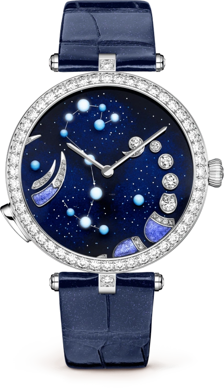 Van Cleef & Arpels,Poetic Complications® 38mm,38mm,White Gold,Blue,Purple,Automatic,Sapphire,Crystal Glass,Round,VCARO8TT00