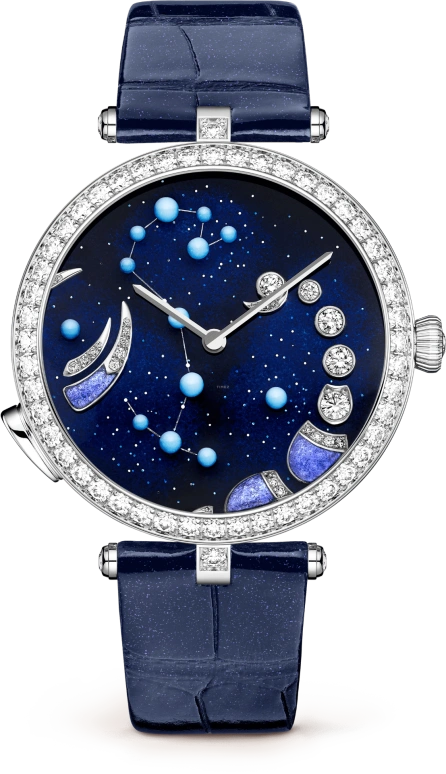 Van Cleef & Arpels,Poetic Complications® 38mm,38mm,White Gold,Blue,Purple,Automatic,Sapphire,Crystal Glass,Round,VCARO8TT00