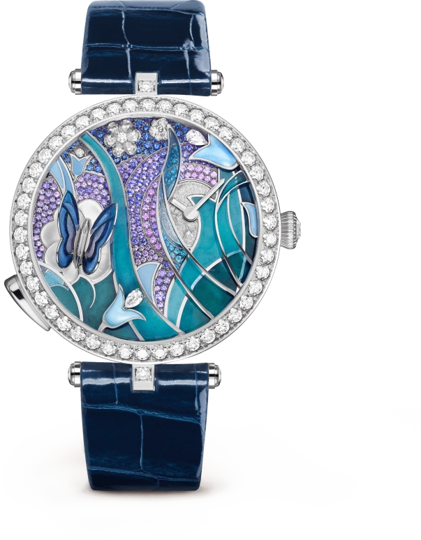 Van Cleef & Arpels,Poetic Complications® 40mm,40mm,White Gold,Blue,Purple,Multi-Color,Automatic,Sapphire,Crystal Glass,Round,VCARO8PN00