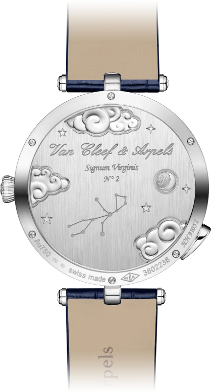 Van Cleef & Arpels,Poetic Complications® 38mm,38mm,White Gold,Blue,Gold,Automatic,Sapphire,Crystal Glass,Round,VCARO8TW00