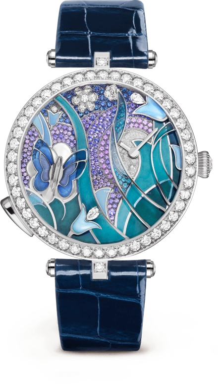 Van Cleef & Arpels,Poetic Complications® 40mm,40mm,White Gold,Blue,Purple,Multi-Color,Automatic,Sapphire,Crystal Glass,Round,VCARO8PN00