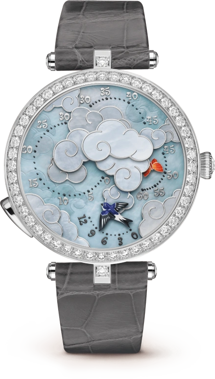 Van Cleef & Arpels,Poetic Complications® 38mm,38mm,White Gold,Blue,Automatic,Retrograde,Sapphire,Crystal Glass,VCARO8OD00