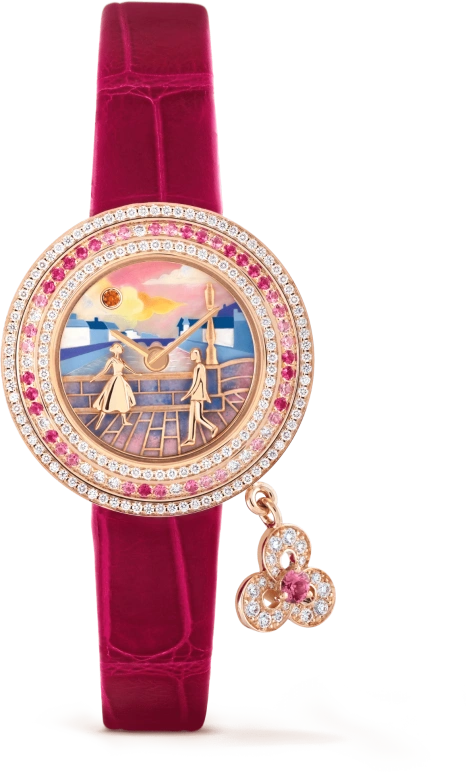 Van Cleef & Arpels,Extraordinary Dials™ 25mm,25mm,Rose Gold,Sapphire,Rose,Gold,Multi-Color,Quartz,Sapphire,Crystal Glass,Round,VCARO8WP00