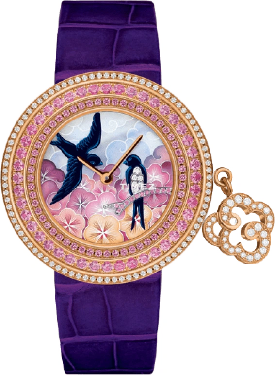 Van Cleef & Arpels,Extraordinary Dials™ 32mm,32mm,Rose Gold,White,Purple,Pink,Multi-Color,Quartz,Sapphire,Crystal Glass,Round,VCARO4FU00