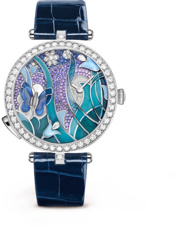 Van Cleef & Arpels,Poetic Complications® 40mm,40mm,White Gold,Blue,Purple,Multi-Color,Automatic,Sapphire,Crystal Glass,Round,VCARO8PN00