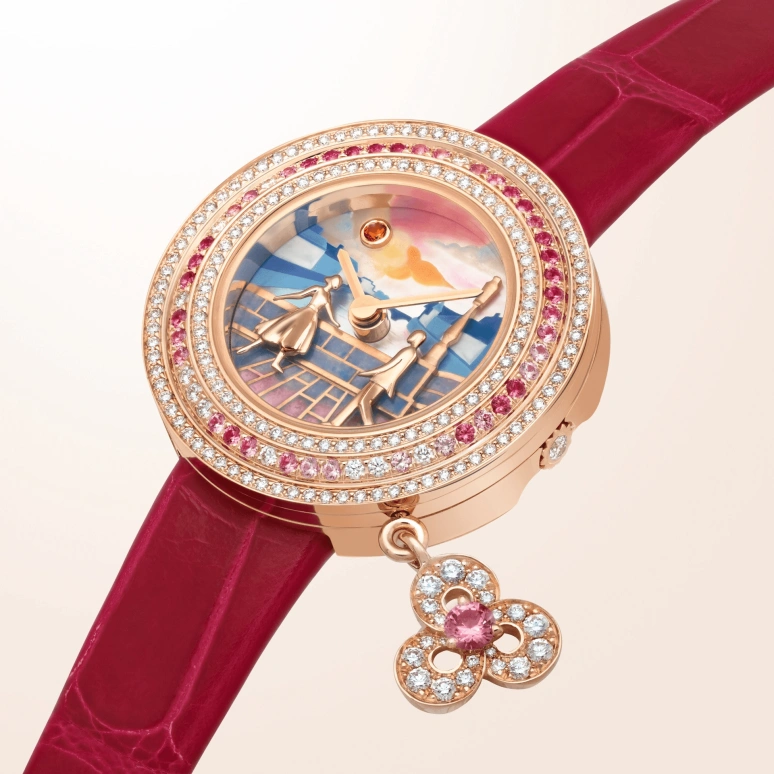 Van Cleef & Arpels,Extraordinary Dials™ 25mm,25mm,Rose Gold,Sapphire,Rose,Gold,Multi-Color,Quartz,Sapphire,Crystal Glass,Round,VCARO8WP00