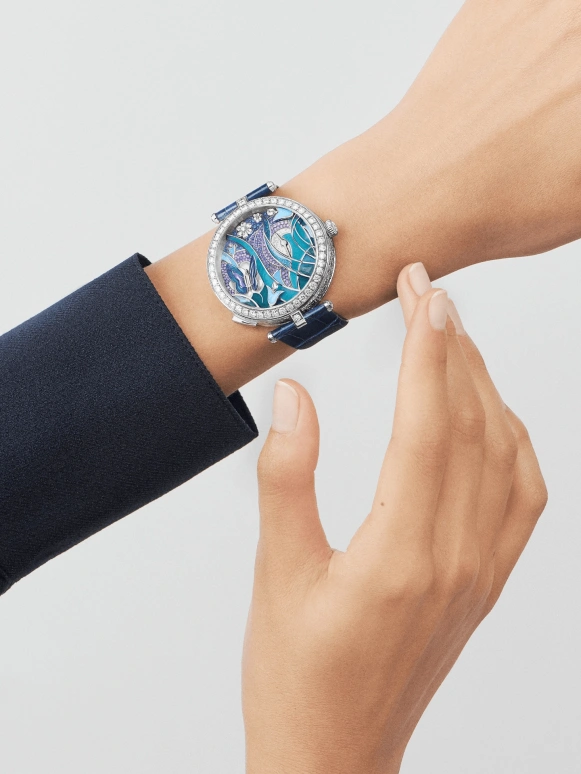 Van Cleef & Arpels,Poetic Complications® 40mm,40mm,White Gold,Blue,Purple,Multi-Color,Automatic,Sapphire,Crystal Glass,Round,VCARO8PN00