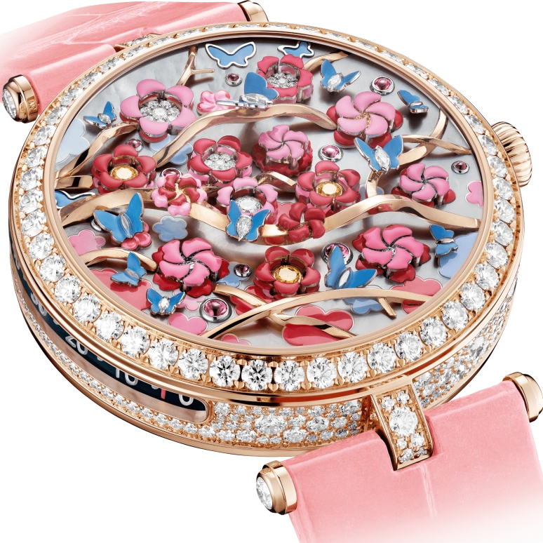 Van Cleef & Arpels,Poetic Complications® 38mm,38mm,Rose Gold,Rose,Pink Red,White,Red,Multi-Color,Automatic,Sapphire,Crystal Glass,Round,VCARPBJM00