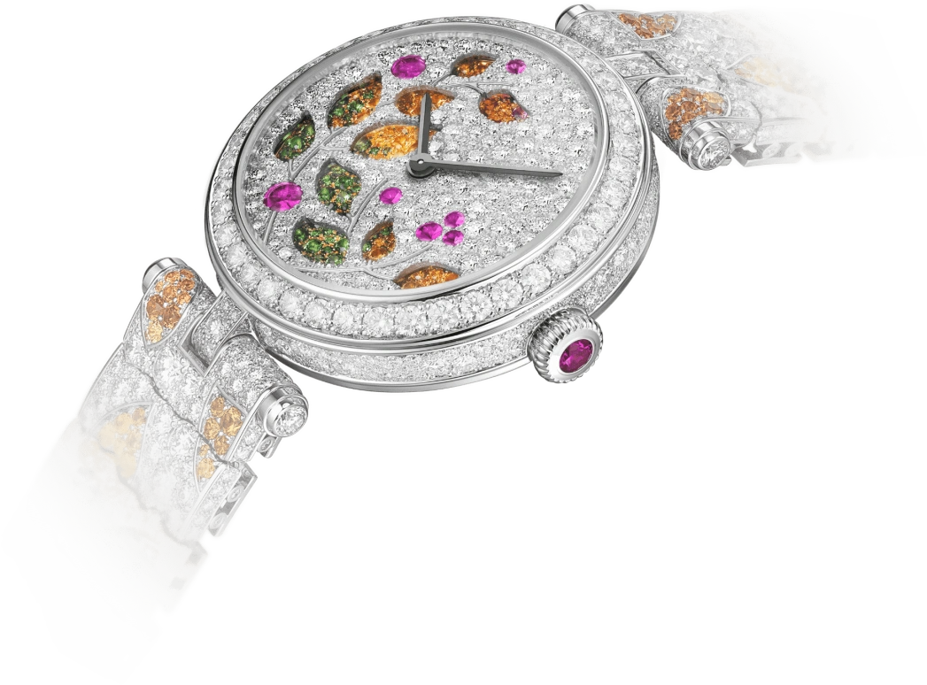 Van Cleef & Arpels,Poetic Complications® 33mm,33mm,White Gold,Yellow,Pink,Silver,Green,Multi-Color,Handwound,Sapphire,Crystal Glass,Round,VCARO8O200