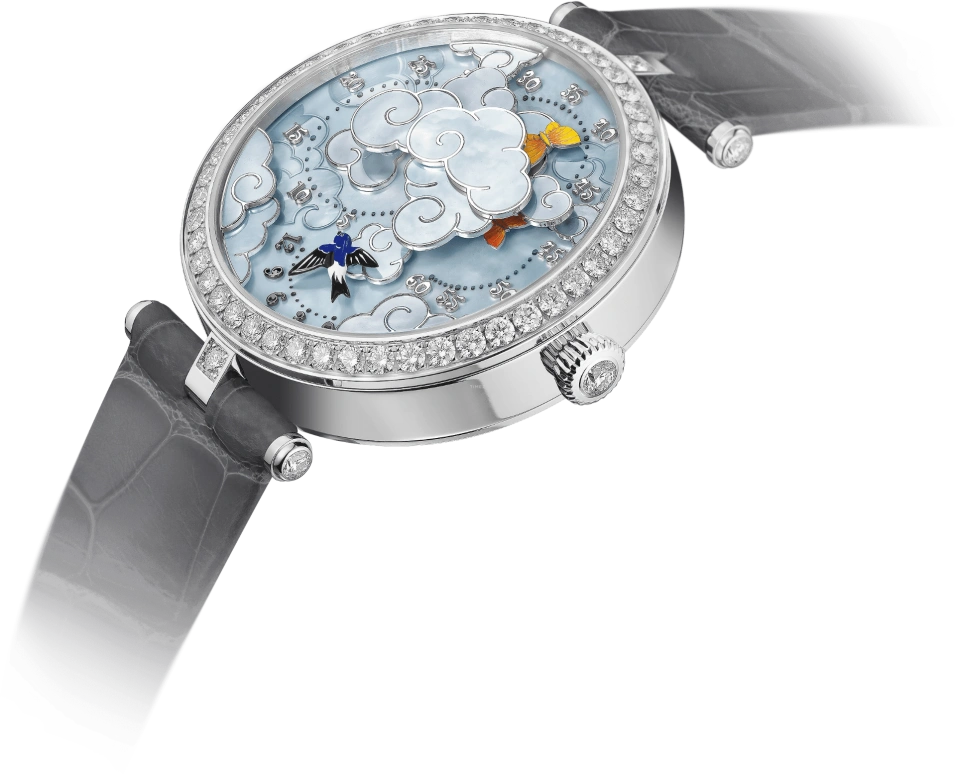 Van Cleef & Arpels,Poetic Complications® 38mm,38mm,White Gold,Blue,Automatic,Retrograde,Sapphire,Crystal Glass,VCARO8OD00