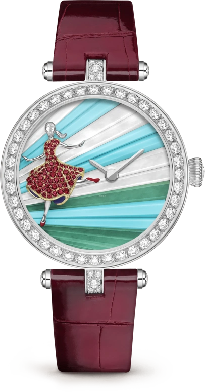 Van Cleef & Arpels,Extraordinary Dials™ 33mm,33mm,White Gold,Turquoise,Rose,White,Sapphire,Crystal Glass,Setting,Mother of Pearl,Turquoise,Ruby,Diamonds,VCARO8Z200